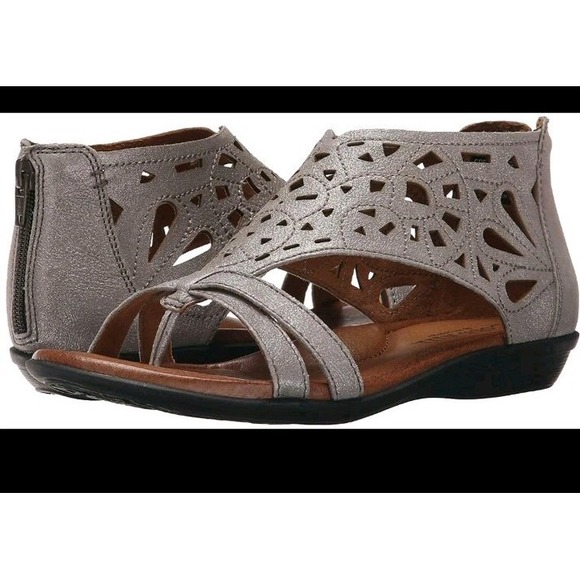 Rockport Cobb Hill Sandals 8.5 Cutout Tan Beige Flats Zip Back Comfort Cushion - Picture 8 of 10